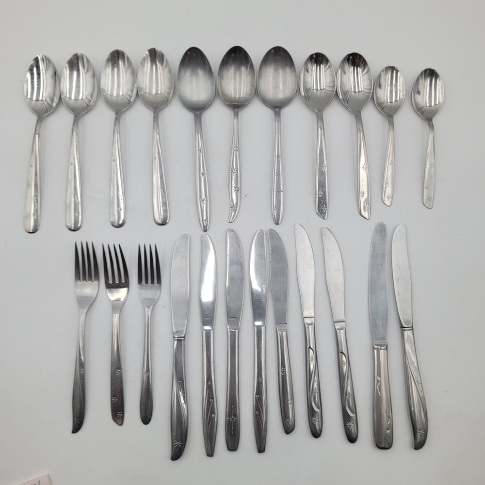 23pc Mixed Lot Atomic Starburst Star Flatware MCM Stainless Steel Vintage‎